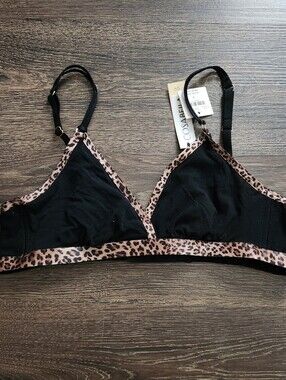 NWT Cosabella x Anthropologie Black Leopard-Print Bralette, Size M